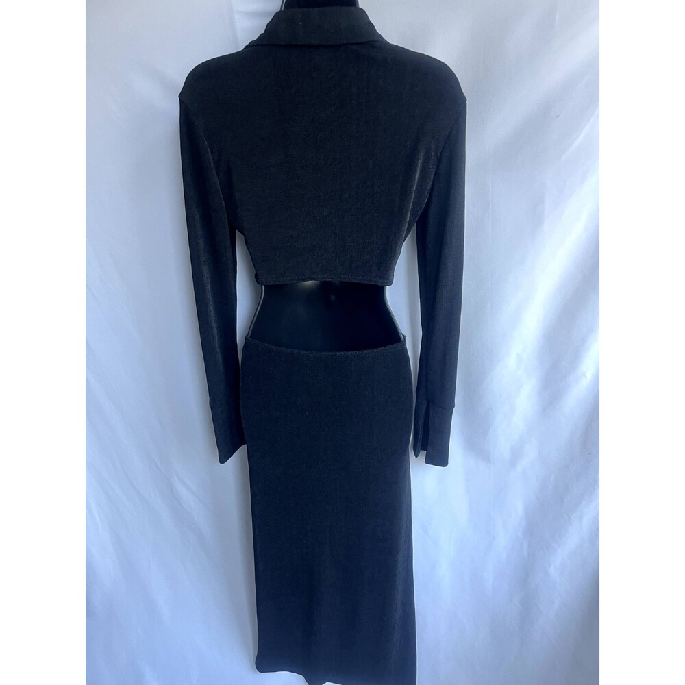 Bobbi Rocco NWT Black Slinky Long Sleeve Midi Dress With Cut Outs LBD Classy L - Picture 7 of 12